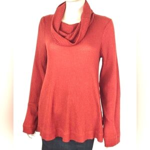 ANTHROPOLOGIE MEADOW RUE RED LONG SLEEVE COWLED THERMAL TUNIC TOP, Sz XL